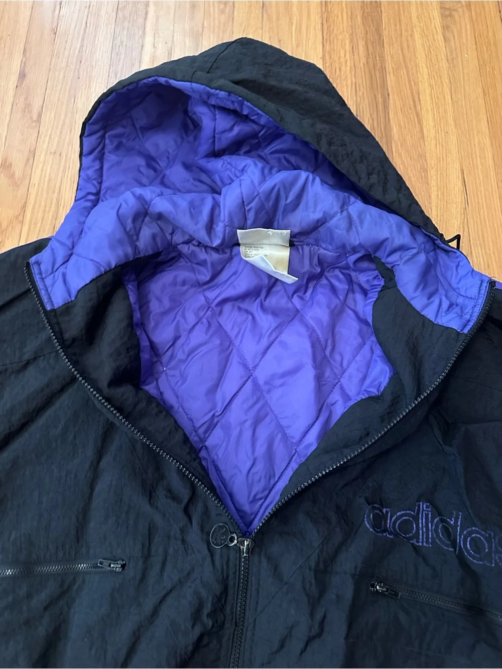 Vintage Adidas Men’s Black & Purple Hooded Jacket